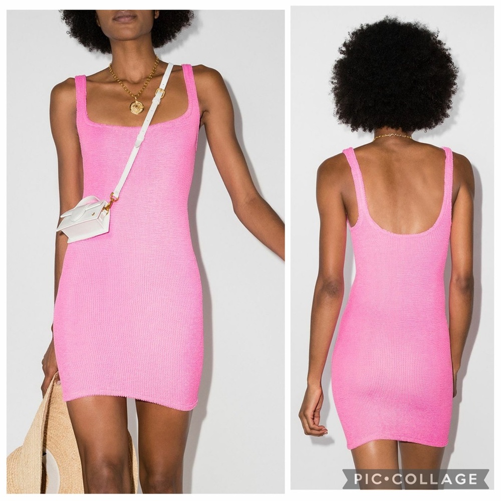 Hunza G Pink Tank Crinkle Mini Dress